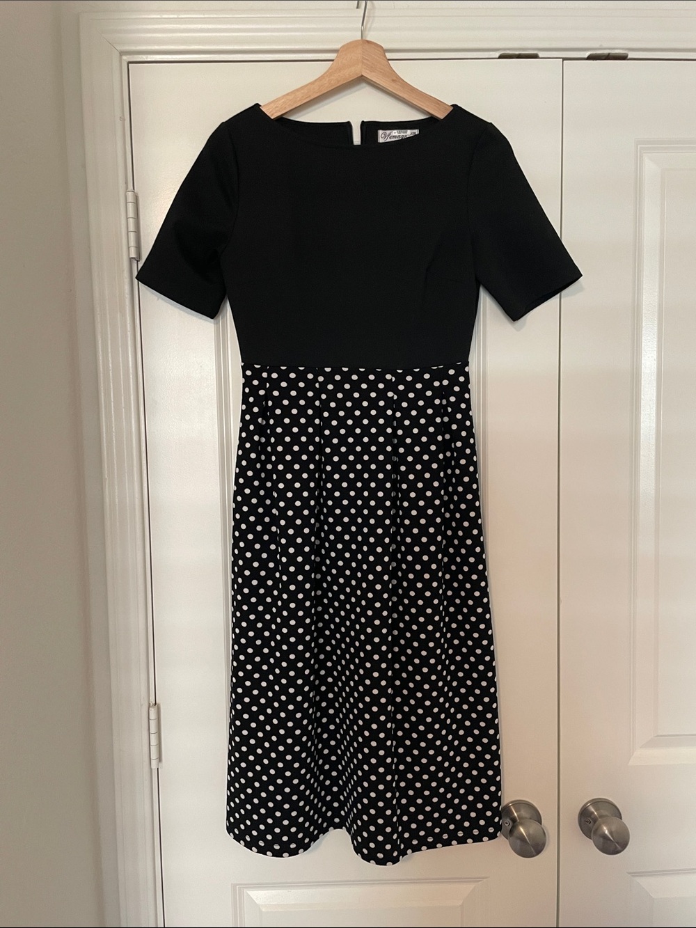 Vfemage M  Black & White Polka Dot Midi Dress